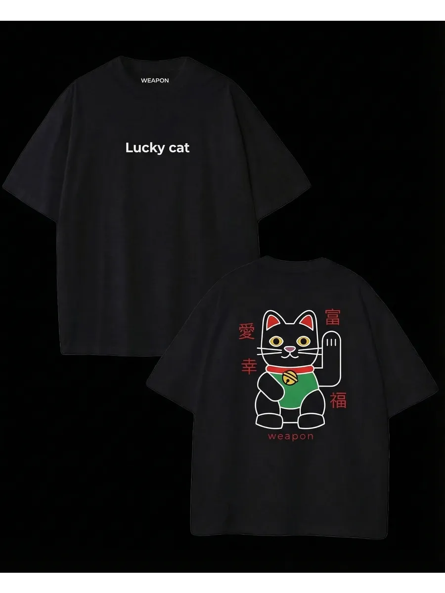 «Lucly cat black» — футболка удлинённая